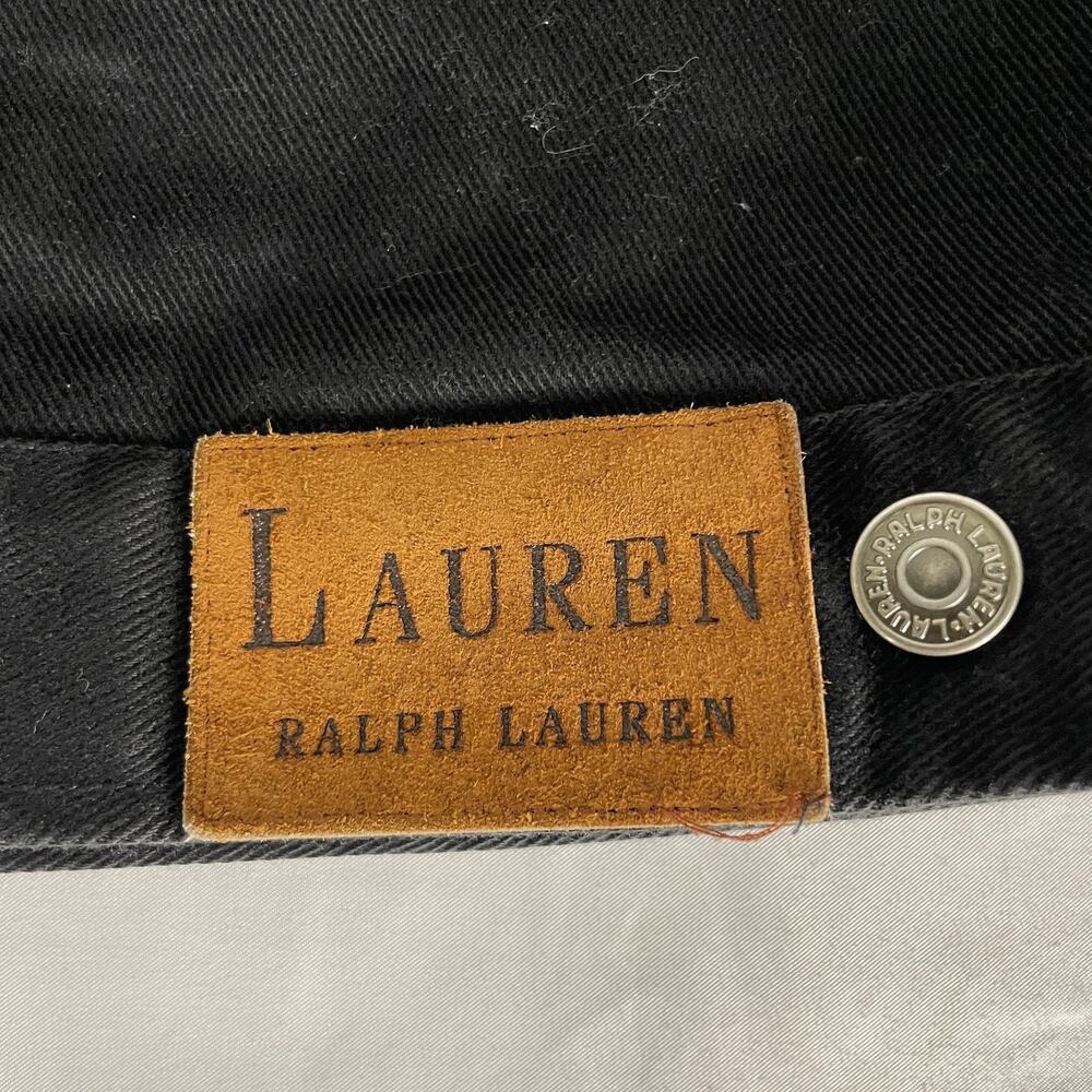 Lauren Ralph Lauren Cropped Black Denim Jacket with Leather Collar MD Petite - Picture 12 of 14